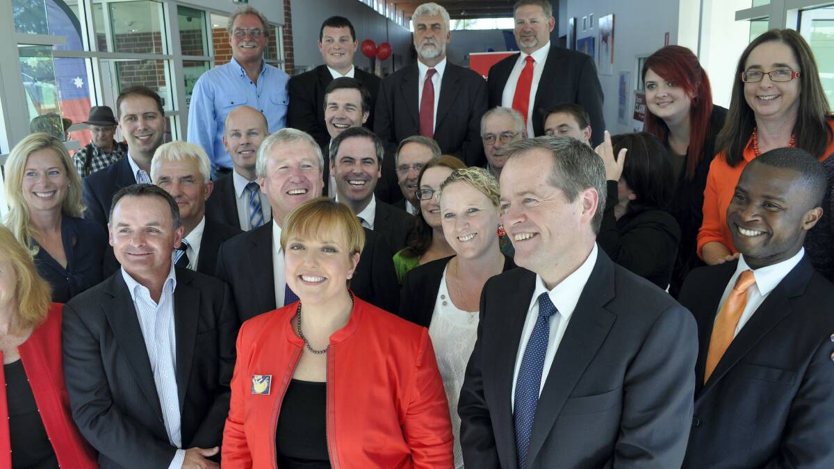 Premier Lara Giddings and federal Labor leader Bill Shorten with Labor candidates at yesterday's launch.