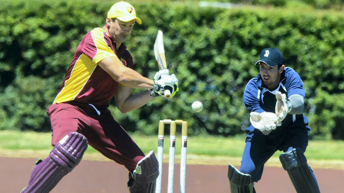 ON TOP: Cricket North West captain Gregg Sharman plays a late cut in yesterday's representative game against the NTCA at Latrobe.  Picture: NEIL RICHARDSON