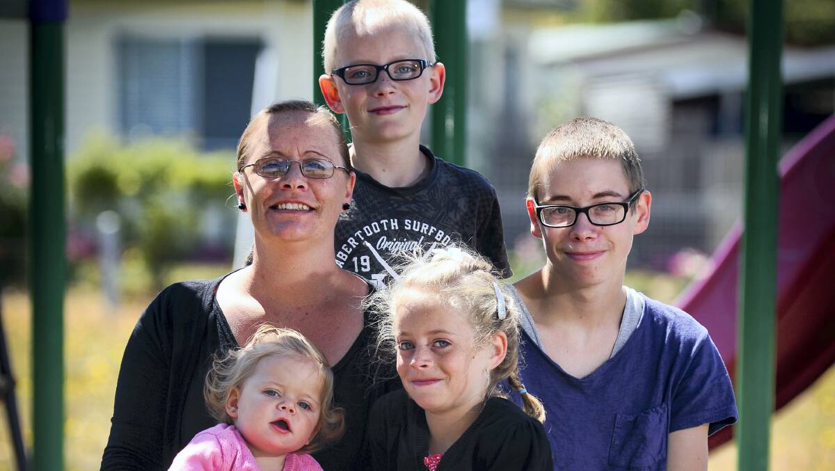 Nicole Dean, of Mayfield,  with her children Willow, 13 months, Alex, Sharlette and Jamie.  Picture: PHILLIP BIGGS