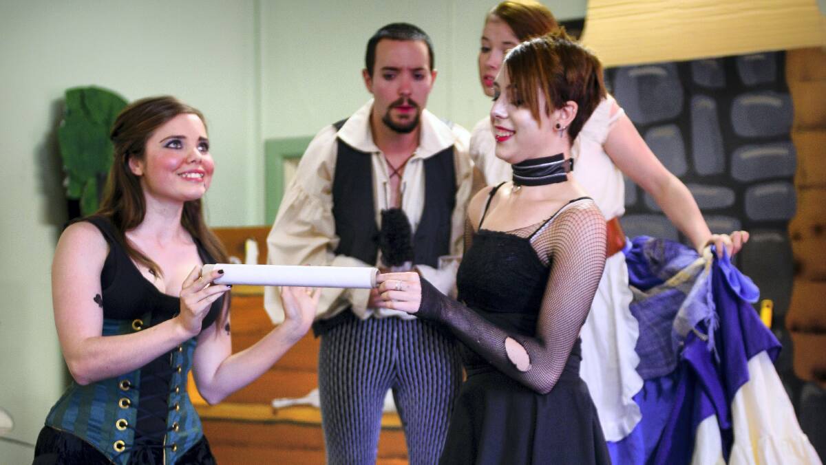 Jake Bayliss (front) playing Buttons the Butler, with (from left) Mia Ellis as Miss Horseface, Katt Robinson as Prince Charming, Lucy Pullen as Cinderella, Melanie Knight as Fairy Godmother, Jamin Gillman as Hagatha and Megan Deeth as Grumbelina. Picture: PHILLIP BIGGS