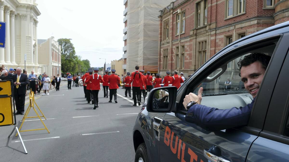 IBF world boxing champion Daniel Geale arriving at the Launceston Town Hall yesterday to receive the key to the city. Picture: WILL SWAN