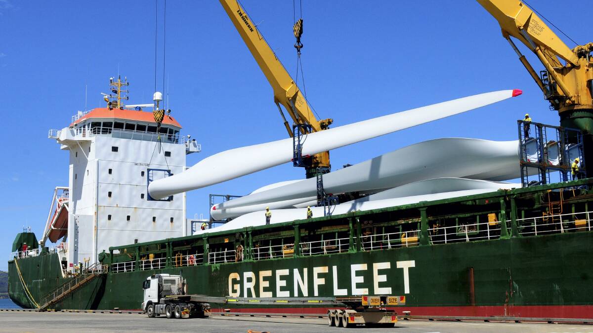 The final shipment of turbines from Italy arrives at Bell Bay for the $400 million Musselroe wind farm. Picture: NEIL RICHARDSON