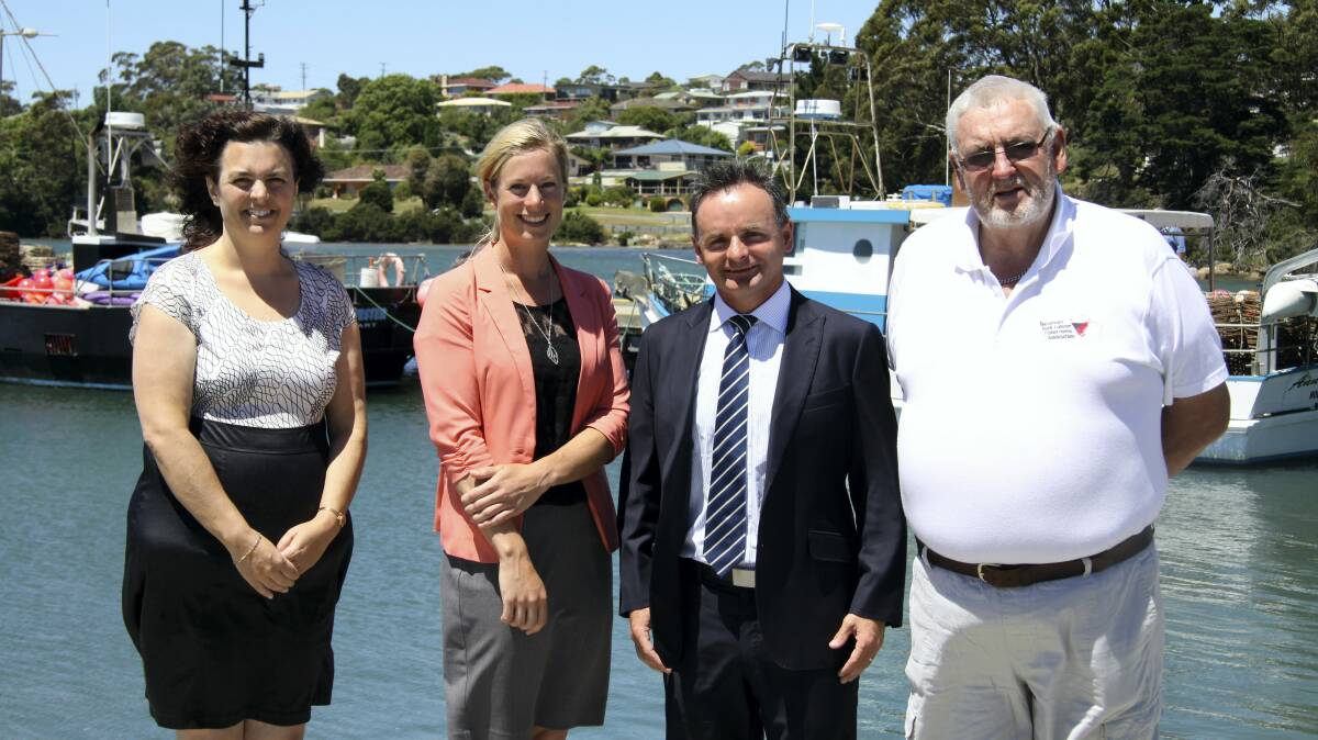 Break O'Day Mayor Sarah Schmerl with government ministers Rebecca White and David O'Byrne and Tasmanian Rock Lobster Fishermen's Association chief executive  Rodney Treloggen.   