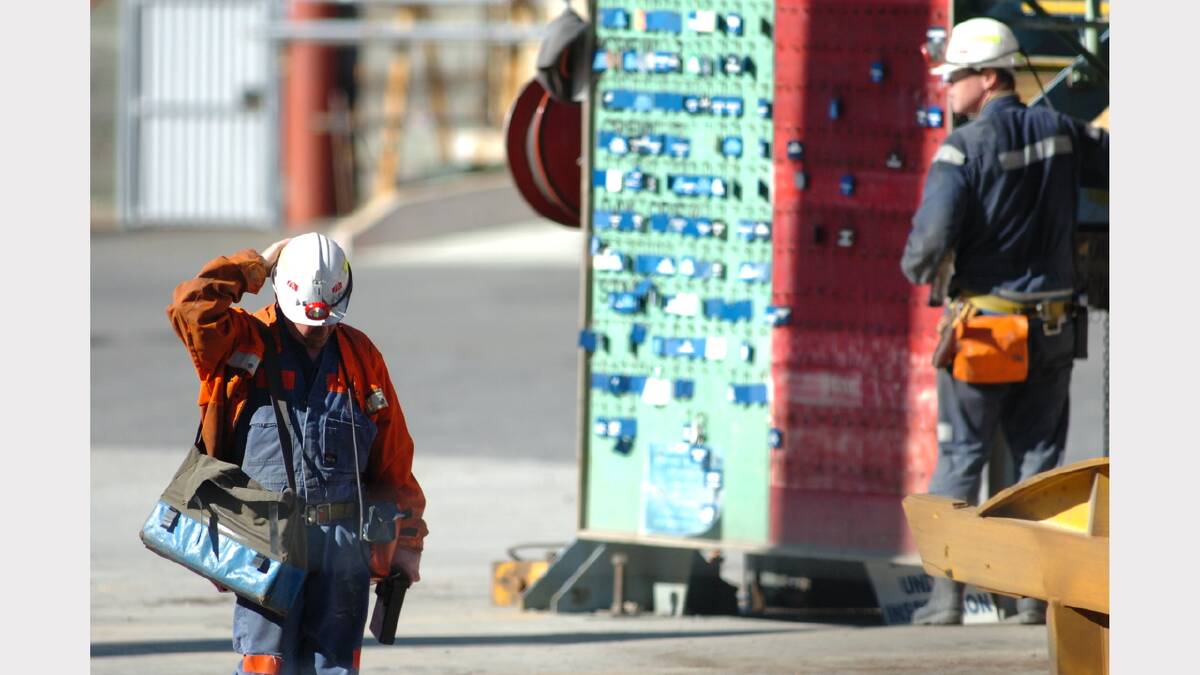 A mine worker exits from the shaft at Beaconsfield during the rescue operation.