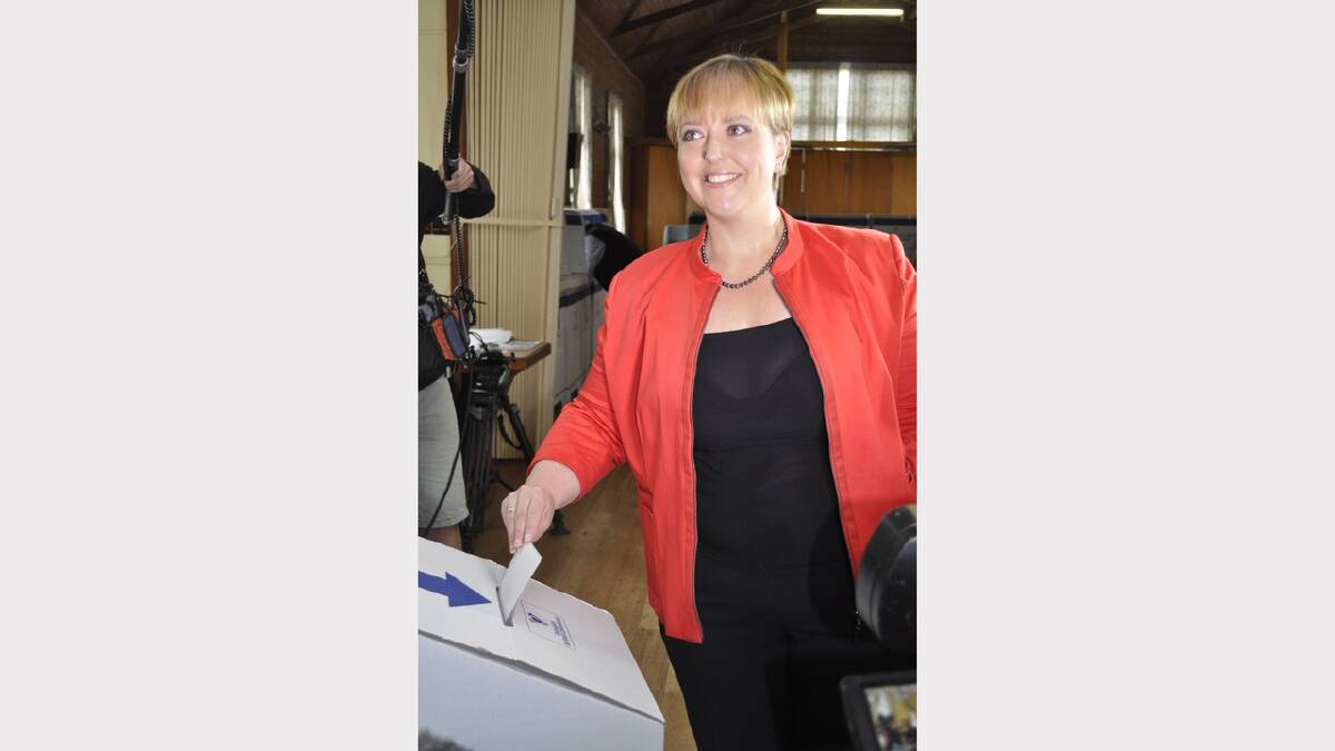 Premier Lara Giddings today casting her vote in the state election. Picture: Rosemary Bolger.