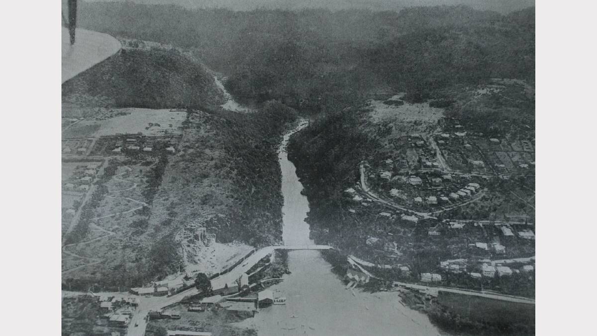 An aerial view of Launceston's King's Bridge and the Cataract Gorge. The Weekly Courier, February 3, 1921.