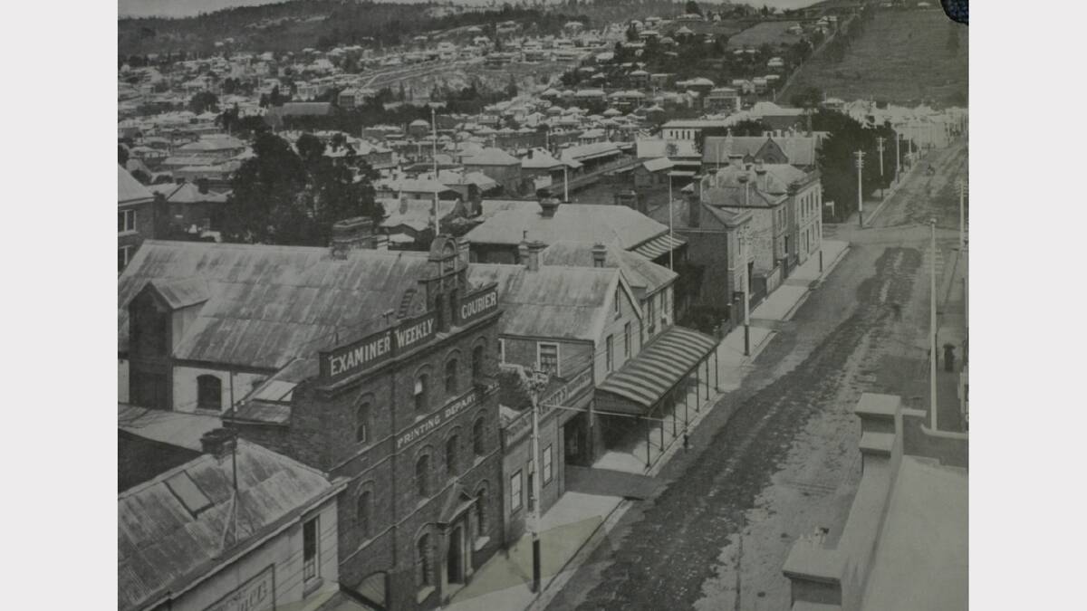 A section of Paterson Street, with Cataract Hill in the background. The Weekly Courier, March 24, 1906.