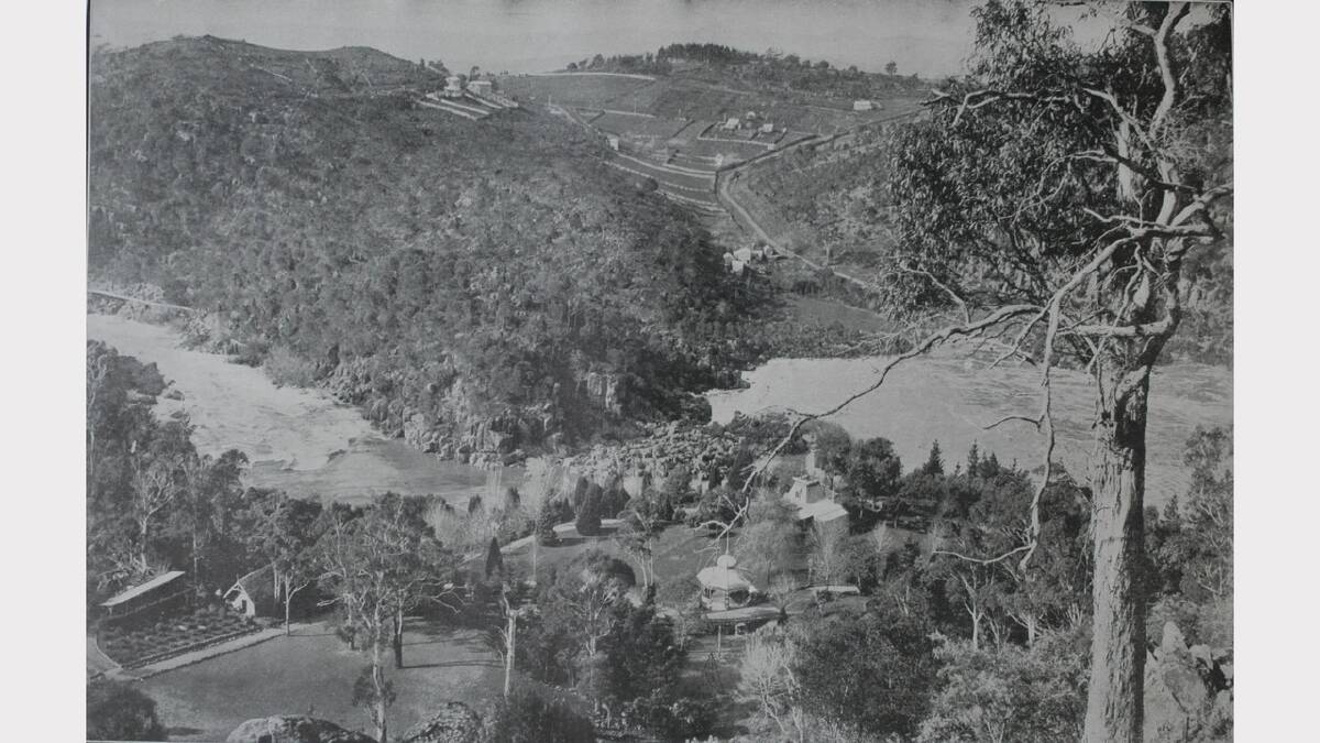 The cliff grounds, showing part of First Basin and Cataract Gorge and The Giants' Grave. The Weekly Courier, March 2, 1916.