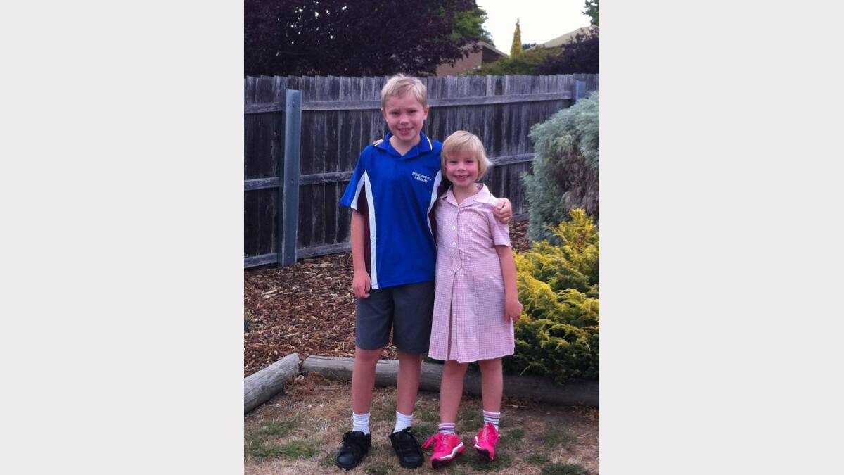 Johnathon and Lydia Rigby first day back to Punchbowl Primary School.j