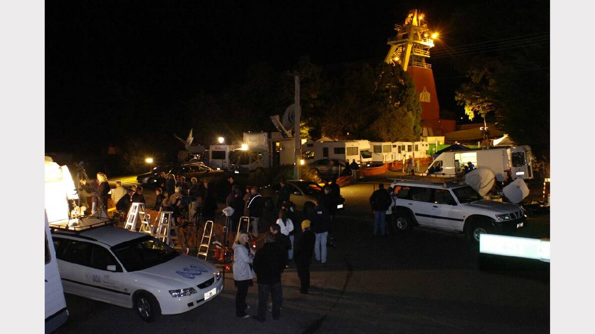 The scene outside the Beaconsfield Gold Mine as town waited for word on the trapped miners.	