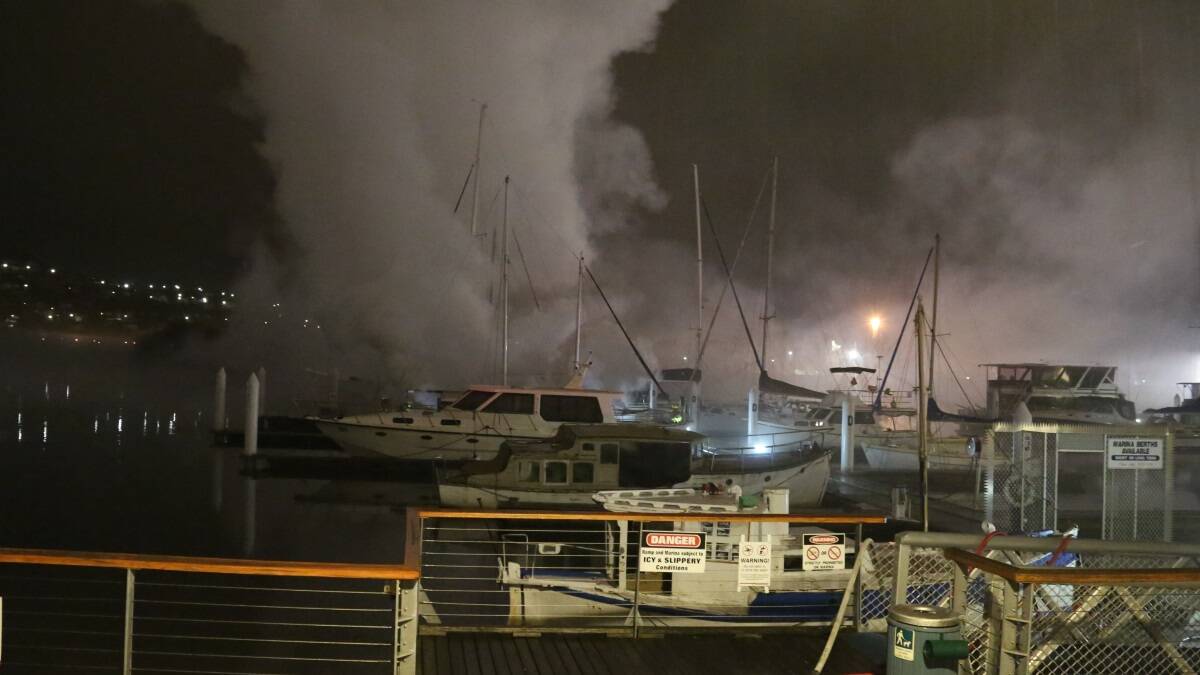 A photo supplied by reader Kim Lehman, who witnessed the early morning boat fire. 