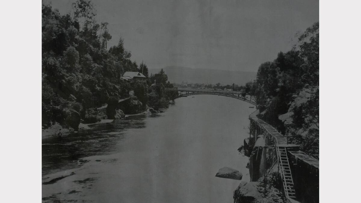 King's Bridge looking from the Cataract Gorge. The Weekly Courier, July 22, 1909.