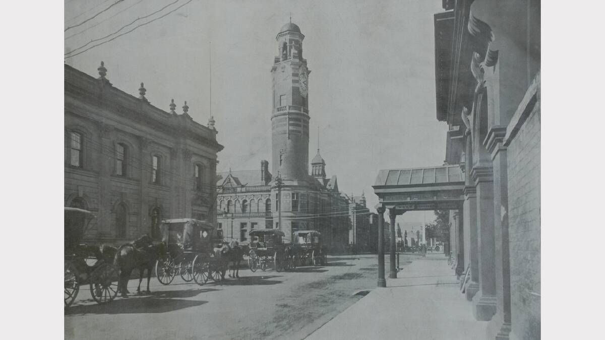 Launceston Post Office showing the tower containing the Centenary Clock and Chimes in Cameron Street. The Weekly Courier, November 4, 1909.