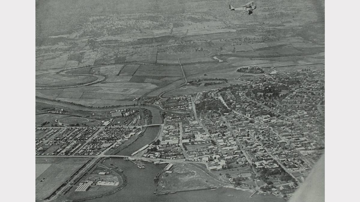 One of the aero club's Moths soars over Launceston. The Weekly Courier, March 1931.