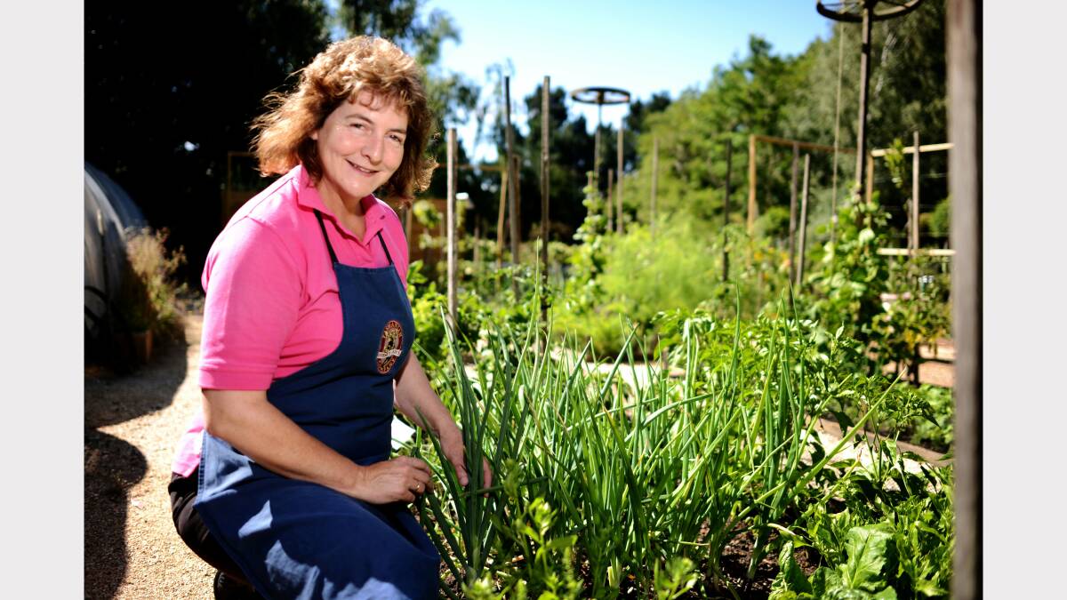 Linda Van Noord of the Tasmanian Gourmet Sauce Company in the new potager garden, at their shopfront near Evandale.