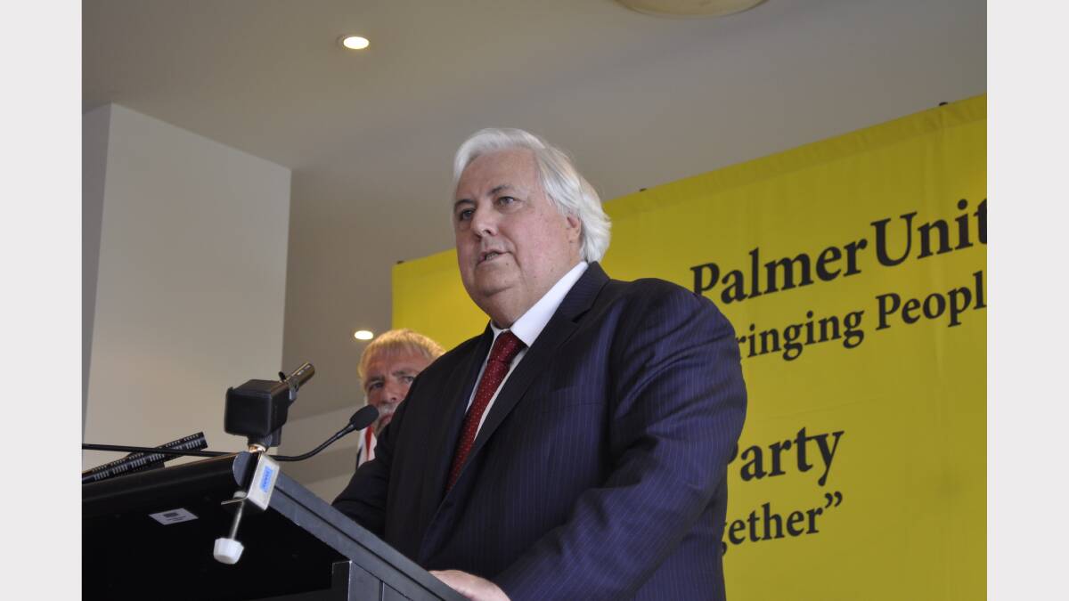 Clive Palmer addresses the media ahead of the Palmer United Party campaign launch in Hobart today. Picture: Calla Wahlquist.
