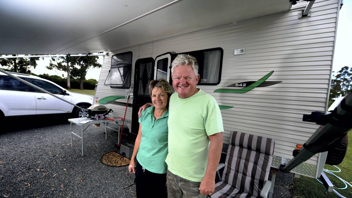 De-Aarn and Trevor Carleton, of Western Australia, camping at the Longford Caravan Park. The couple believe Bass Strait travel is too expensive.   Picture: GEOFF ROBSON
