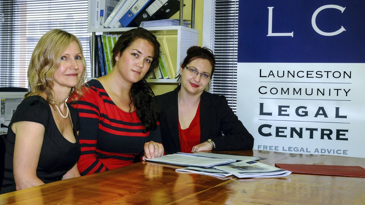 Pedder Schuh Lawyers partner and civil law solicitor Sheryl-lee Schuh, Launceston Community Legal Centre general civil solicitor Sarah House and Rae and Partners family law solicitor Anita Brunacci.  Picture: NEIL RICHARDSON