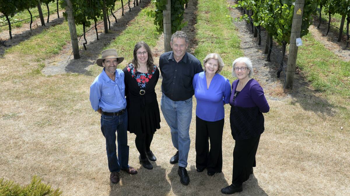 The Greens' candidates for Lyons are (from left) Glenn Millar, Hannah Rubenach, MP Tim Morris, Pip Brinklow and Stephanie Taylor. Picture: MARK JESSER